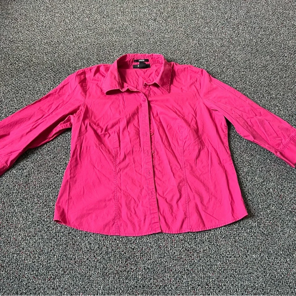 STYLE & CO Maroon Red Pink Petite Stretch Blouse Button Down Cotton Shirt Top 16 - Picture 12 of 15